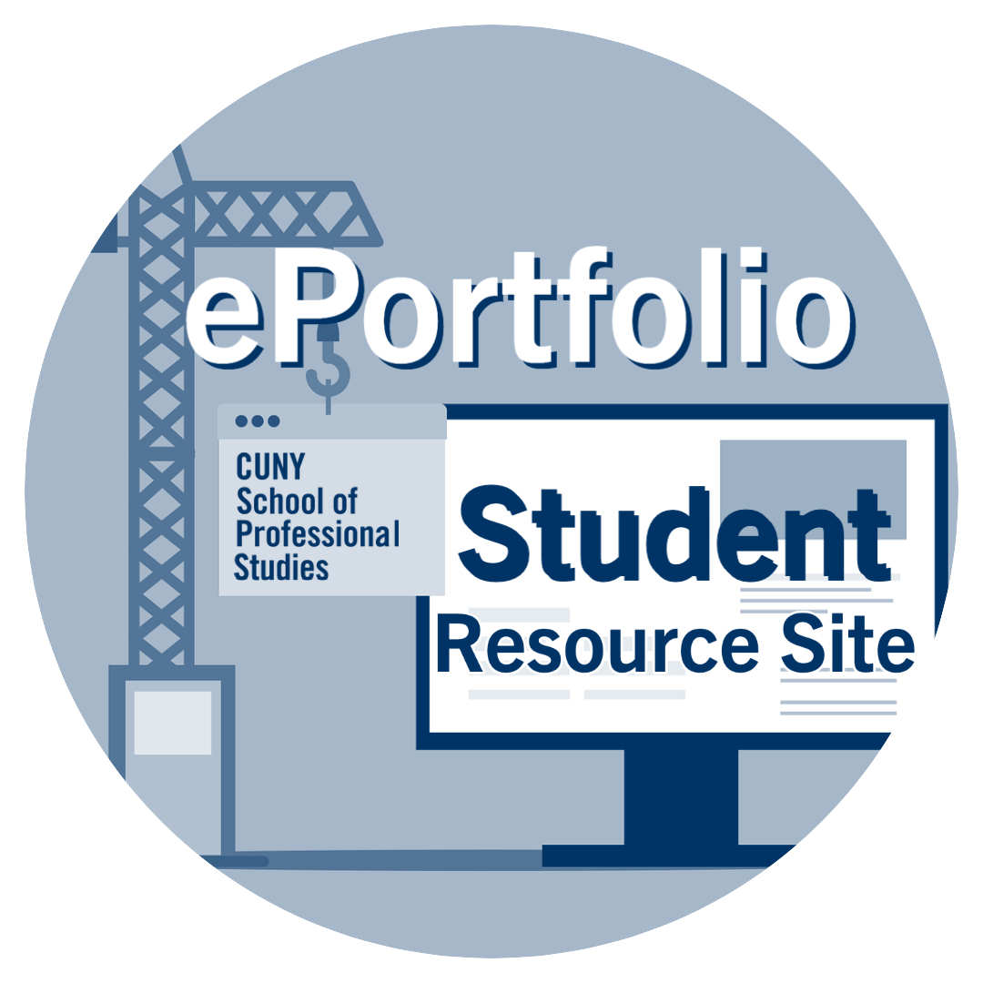 Icon for ePortfolio Student Resource Site. Shows a computer monitor in the foreground and a construction crane in the background.