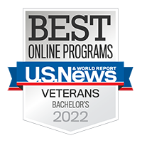 U.S. News & World Report badge, 2022 Best Online Bachelor’s Programs for Veterans