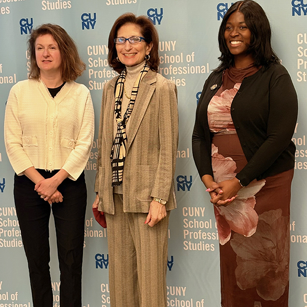 CUNY SPS Dean Braverman, Dr. Alexandra Plavskin, and Assemblymember Phara Souffrant Forrest at the 2026 Nursing Convocation and Pinning Ceremony