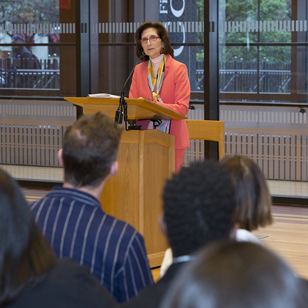 CUNY SPS Dean Dr. Lisa R. Braverman addresses the gathering at the Second Annual Dean's Reception