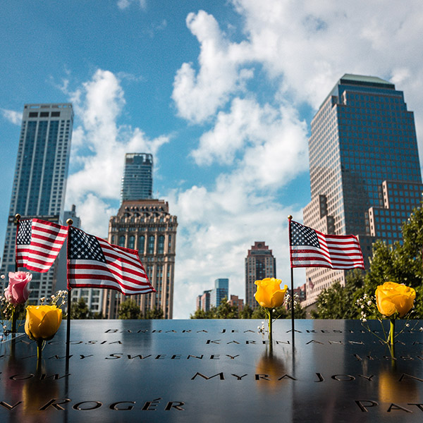 American Flags at 9/11 Memorial in New York City