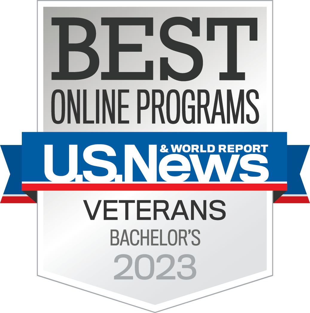 U.S. News & World Report badge, 2023 Best Online Bachelor's Programs for Veterans