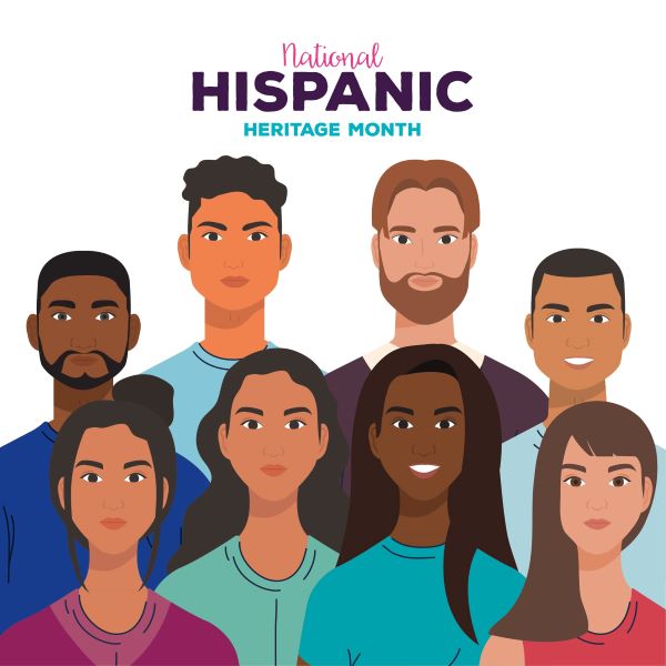National Hispanic Heritage Month banner featuring graphics of group of people 