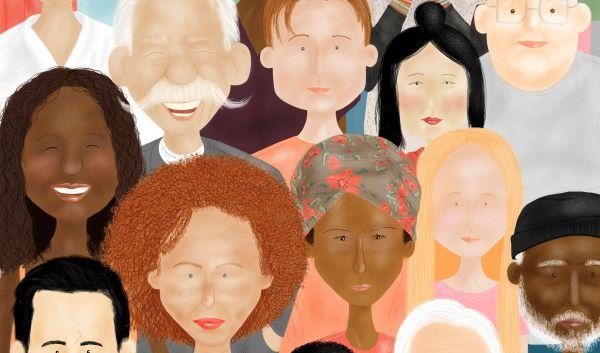 Illustration of multiethnic group of men and women
