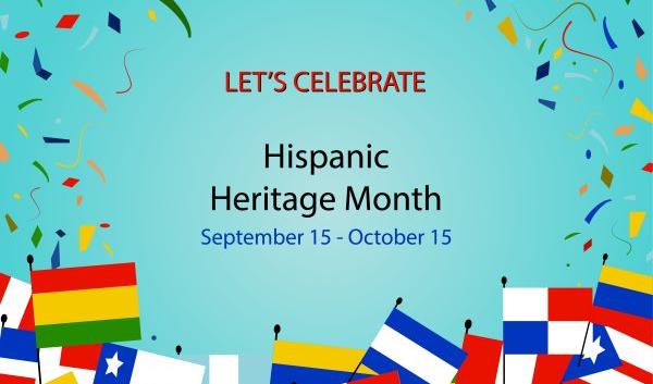 Banner for Hispanic Heritage Month Banner "Let's Celebrate" with Flags and Confetti 