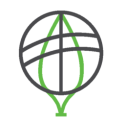 Line art of a globe with two bands going around it.
