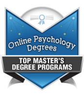 Online psychology degrees. Top master's degree programs. Badge.