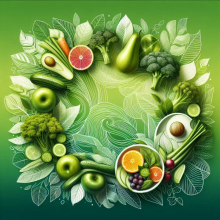 image of mixed vegetables in a circle on a green background