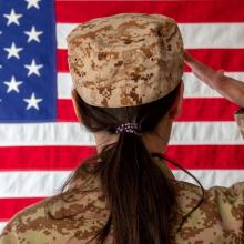Female Soldier Saluting the American Flag 