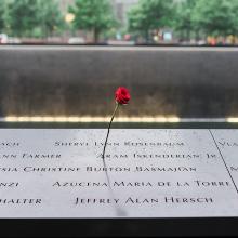 Red Rose placed on top of September 11 Memorial