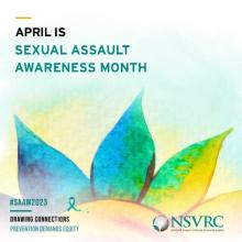 April is Sexual Assault Awareness Month banner featuring watercolor painting of flower