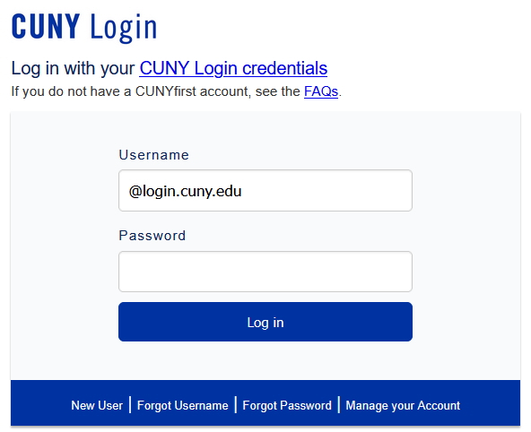 CUNY Login screenshot