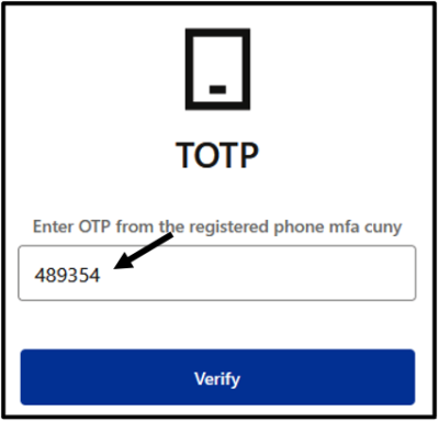 CUNY Login Screenshot indicating OTP passcode entry field.
