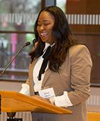 CUNY SPS alum Diana Haynes speaks to the assembled group at the Dean's Annual Reception